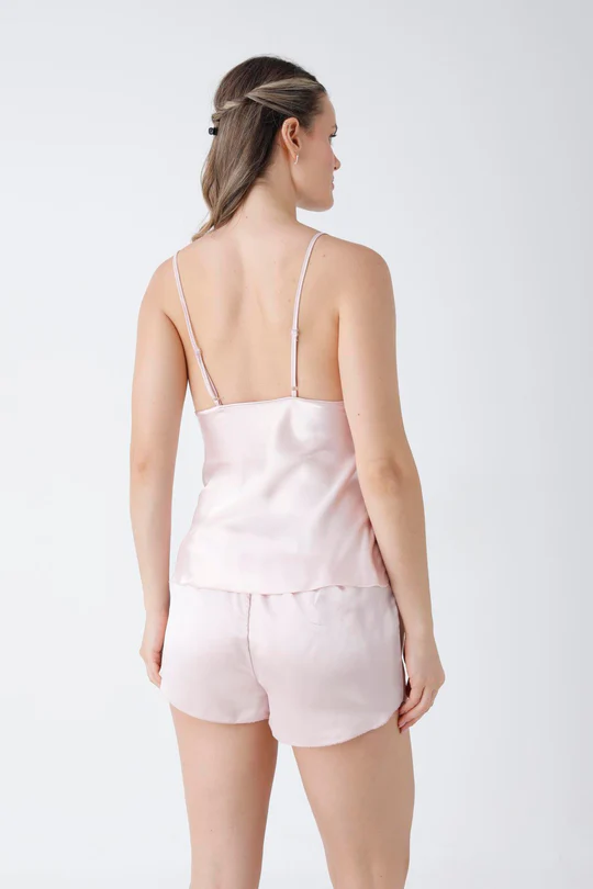 Isabelle Satin Cami Set with Floral Lace Accent