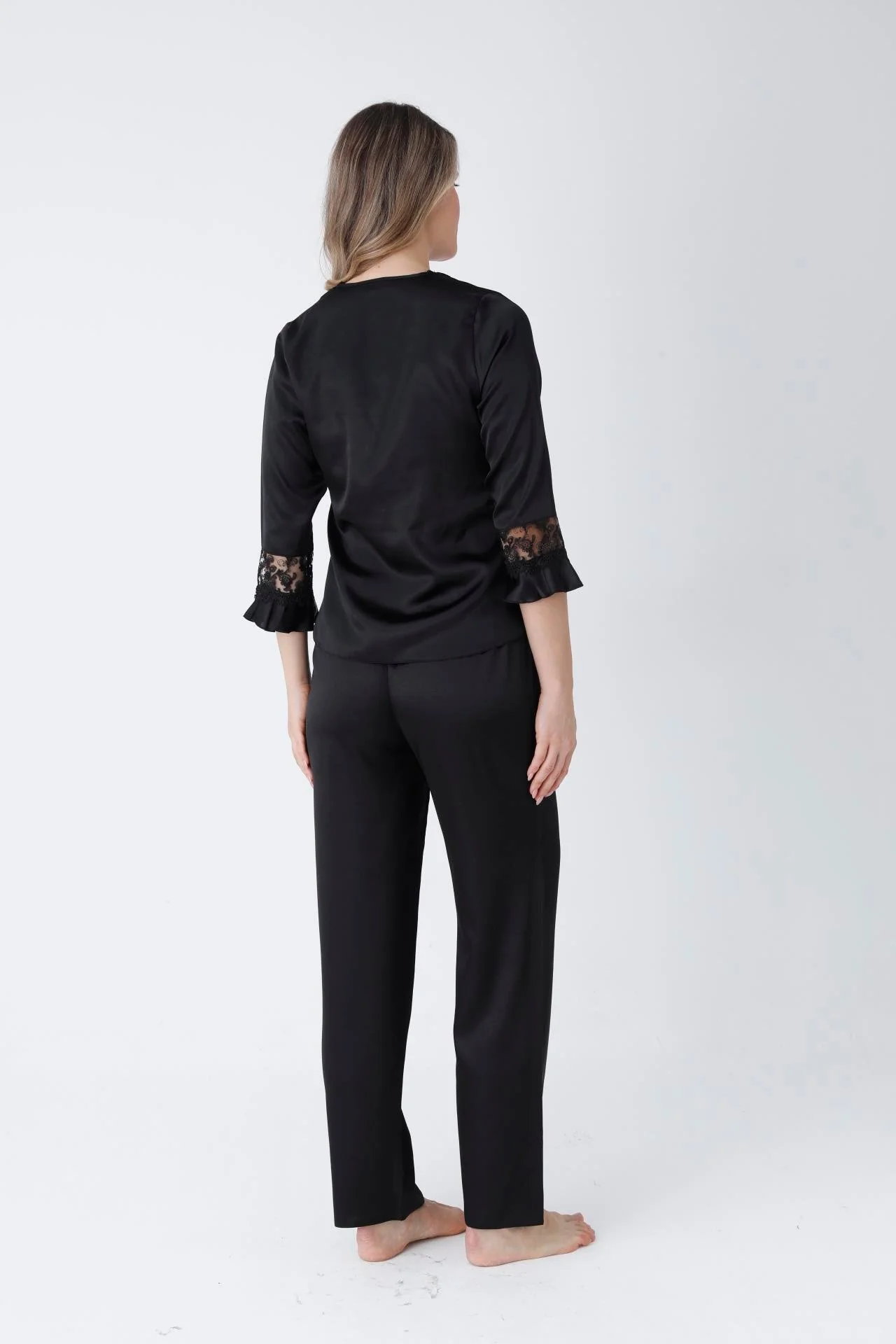 Noelle Lace-Trim Satin Pajama Set